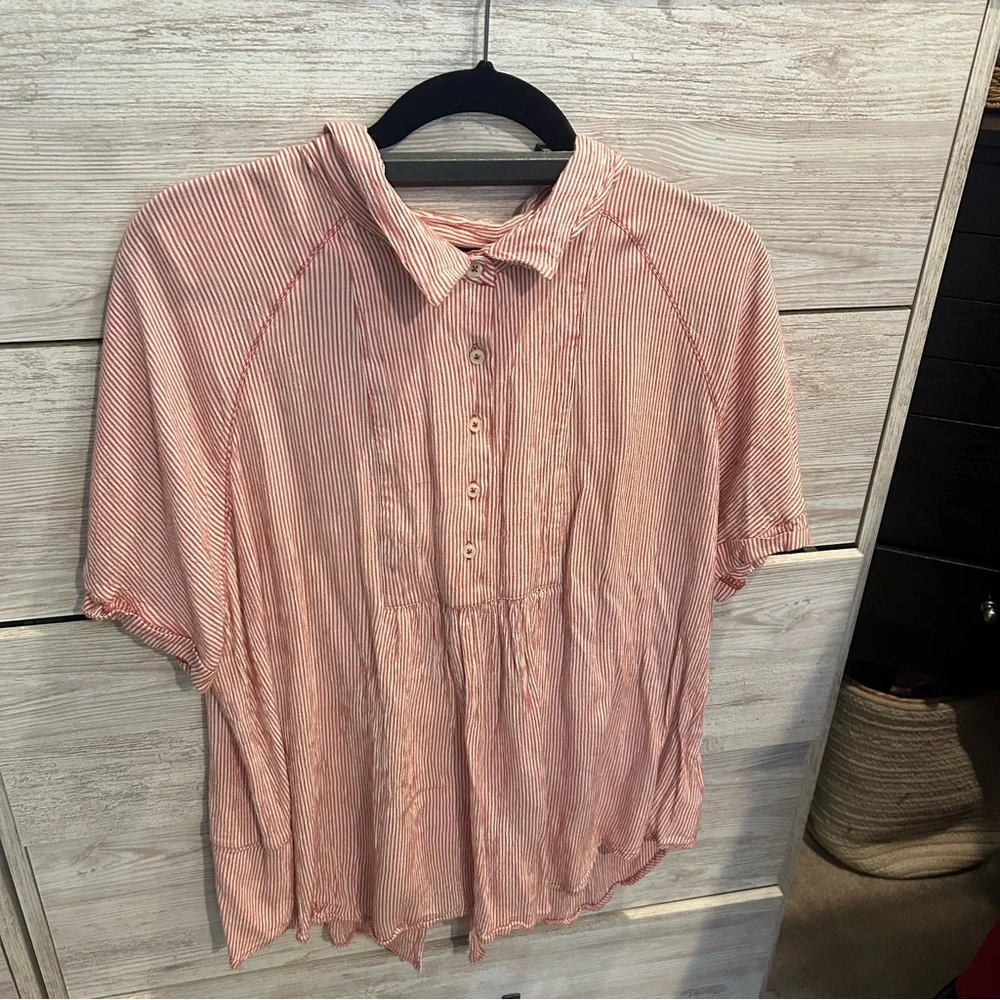 Nine West Babydoll Button Front Pinstripe Flowy Blouse XL - Picture 2 of 4